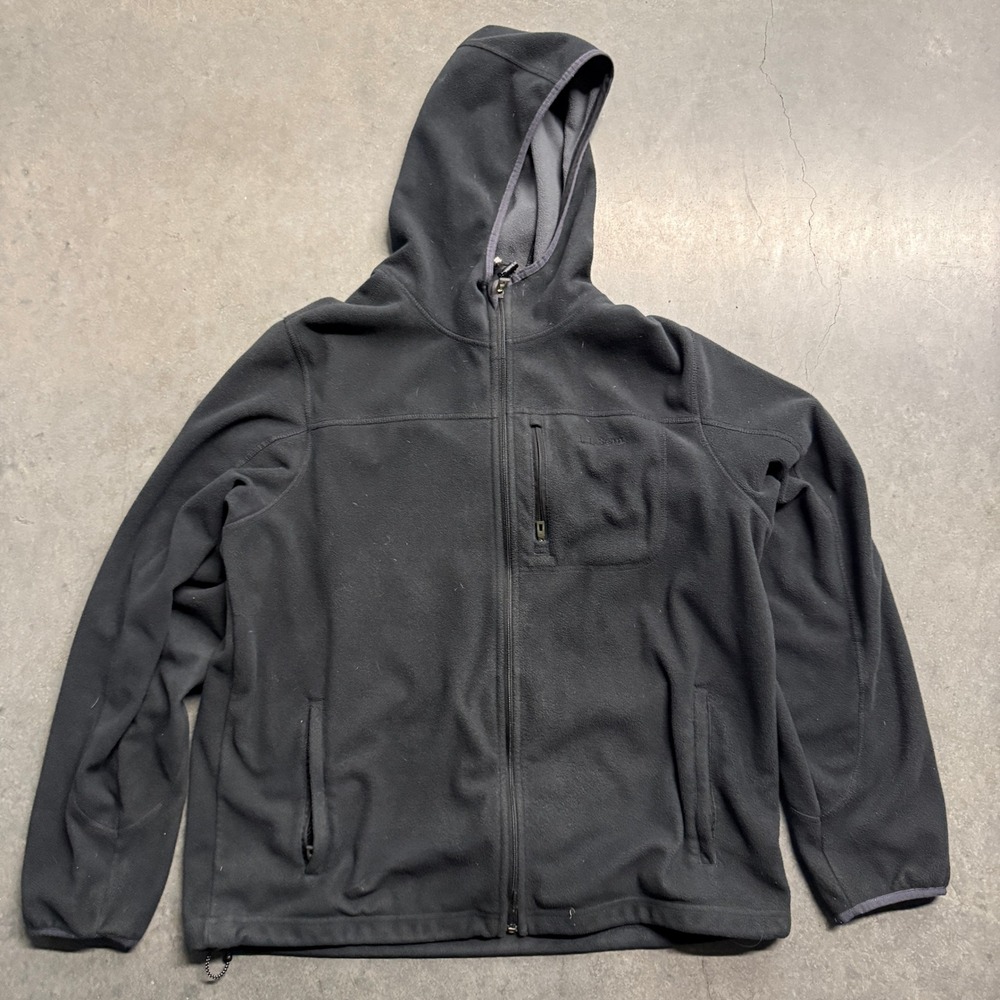 LL Bean Mens Black Full Zip Fleece Hoodie Jacket 0GCR9 Large